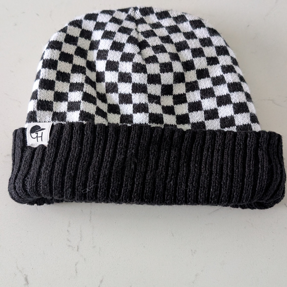 Kids Checkered Black and White Beanie